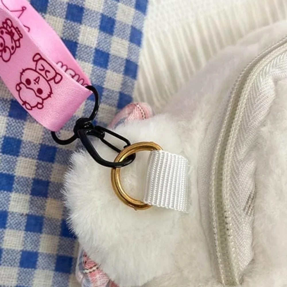 Pink white Hello Kitty over the shoulder plush purse bag with zipper and strap